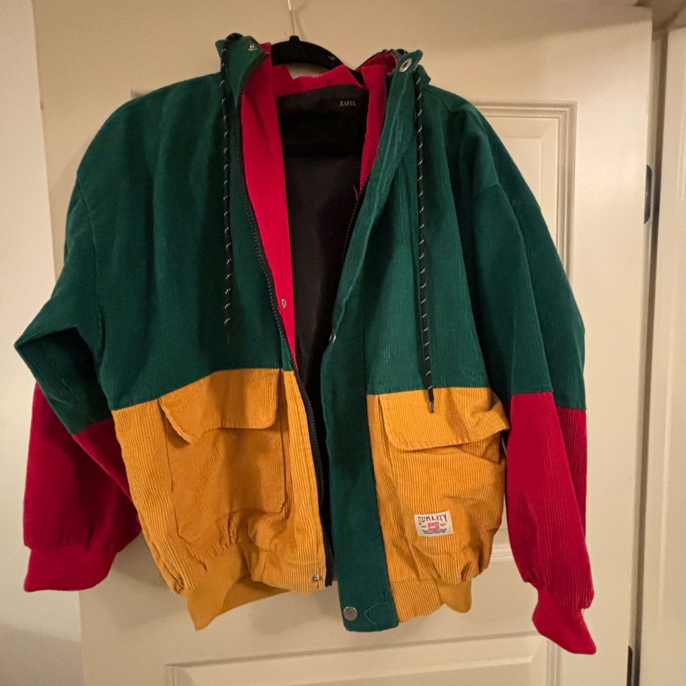 Zaful Red and Green Corduroy Jacket